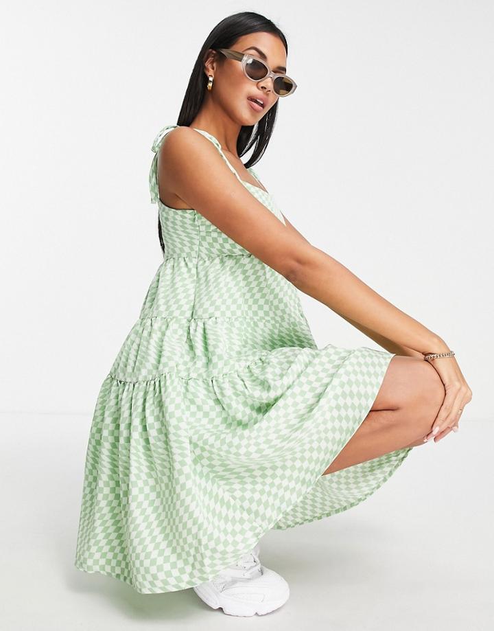 Fashion Union Checkerboard Tiered Mini Dress-multi