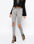Daisy Street Jeans With Busted Knee - Gray