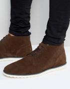 Asos Lace Up Boots In Brown Suede With White Wedge Sole - Brown
