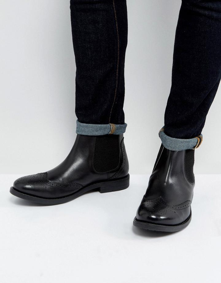 Frank Wright Brogue Chelsea Boots Black Leather-tan
