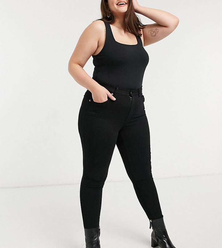 Dr Denim Plus Lexy Mid Rise Second Skin Super Skinny Jeans In Washed Black