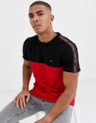 Calvin Klein Color Block T-shirt With Shoulder Taping In Red