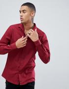 Twisted Tailor Shirt In Burgundy With Cut Away Collar - Red