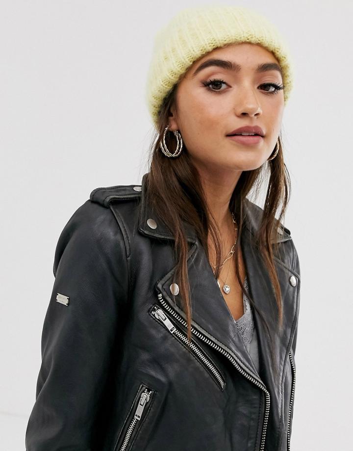 Asos Design Fluffy Brushed Knitted Beanie - Yellow