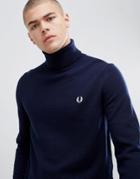 Fred Perry Roll Neck Merino Knitted Sweater In Navy - Navy