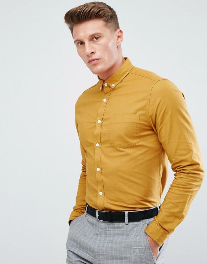 Asos Casual Slim Oxford In Mustard - Yellow