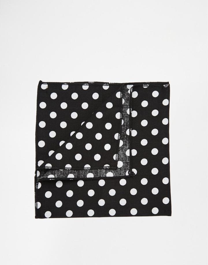 Reclaimed Vintage Polka Dot Pocket Square - Black