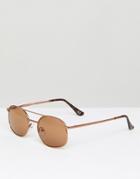 Asos Square Sunglasses In Copper With Brown Lens & Brow Bar - Copper