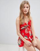 Love & Other Things Floral Cami Romper - Red