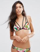 Asos Photographic Tropical Contrast Strappy Triangle Bikini Top - Photographic Trop