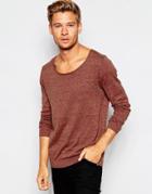 Asos Scoop Neck Sweater In Cotton - Rust Twist