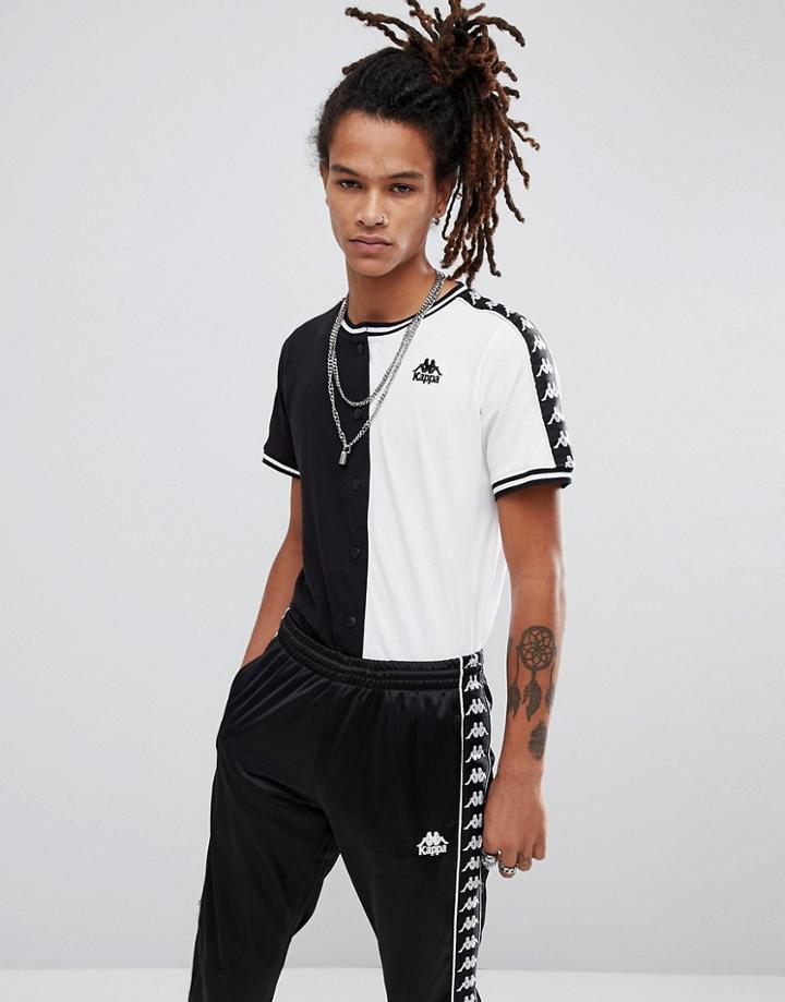 Kappa Banda T-shirt With Popper Fastening In Black - Black