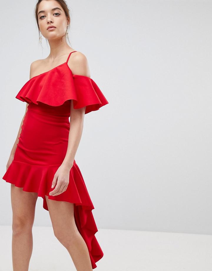 Asos High Low Ruffle Bodycon Mini Dress - Red