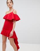 Asos High Low Ruffle Bodycon Mini Dress - Red