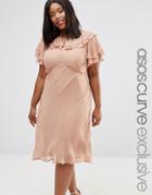 Asos Curve Midi Tea Dress With Pretty Ruffles - Pink
