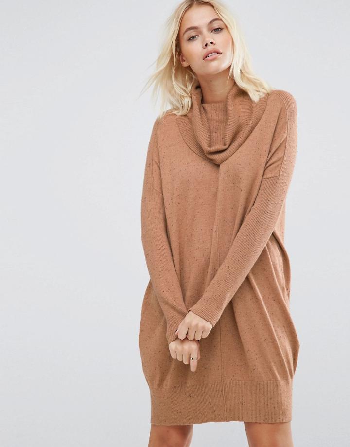 Asos Lounge Sweater Dress With Oversized Cowl Neck - Stone