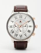 Asos Watch With Brown Faux Leather Strap And Mixed Metal Case - Brown