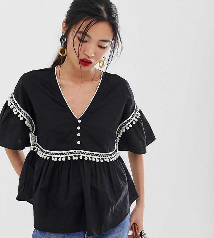 Mango Pom Pom Detail Blouse In Black - Black
