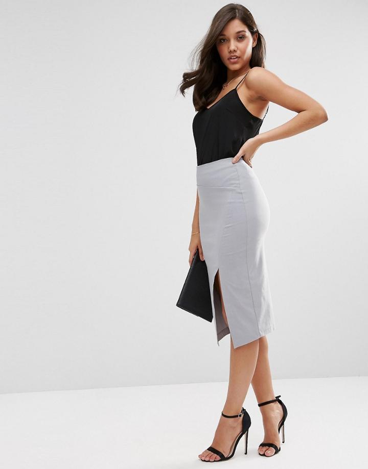 Asos Bengaline Skirt With Split - Silver