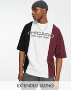 Asos Design Oversized T-shirt In Black And Burgundy Color Block In Pique