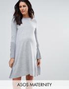 Asos Maternity Dress In Knit With Fluted Sleeve - Gray