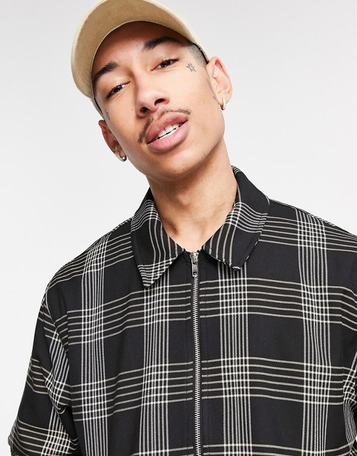 Asos Design Oversized Check Bomber Jacket In Black And White