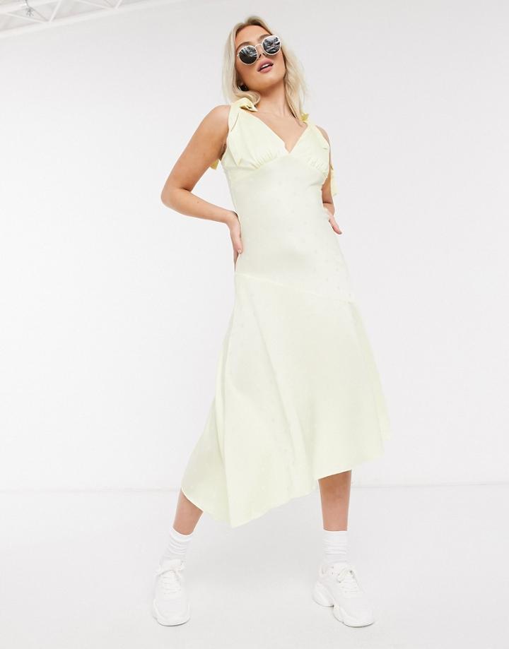 Miss Selfridge Jacquard Spot Midi Dress In Lemon-yellow