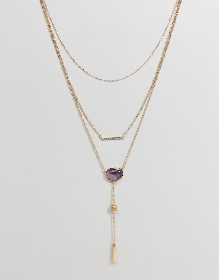 Ashiana Multi Layered Necklace With Lariat Detail - Gold