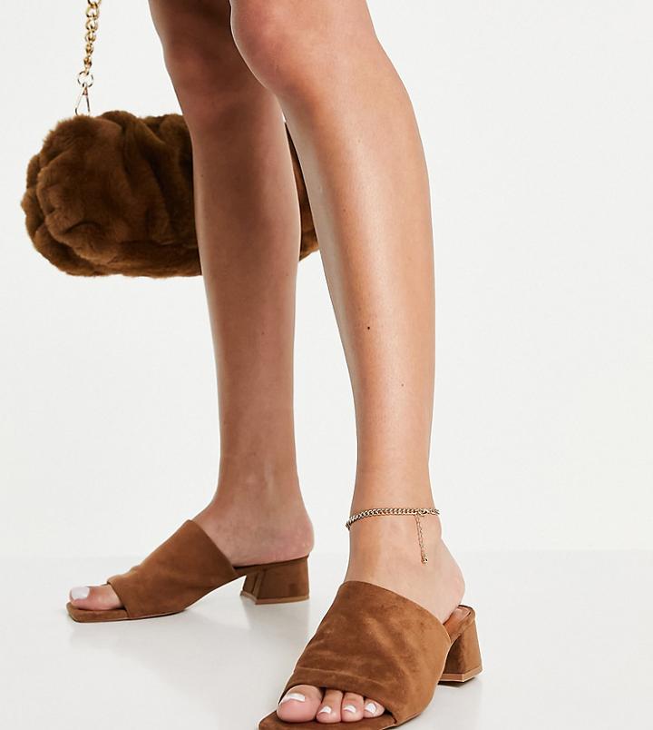 Asos Design Wide Fit Hadley Block Heeled Mules In Tan-brown