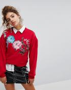 H! By Henry Holland Sweatshirt With Floral Embroidery - Red
