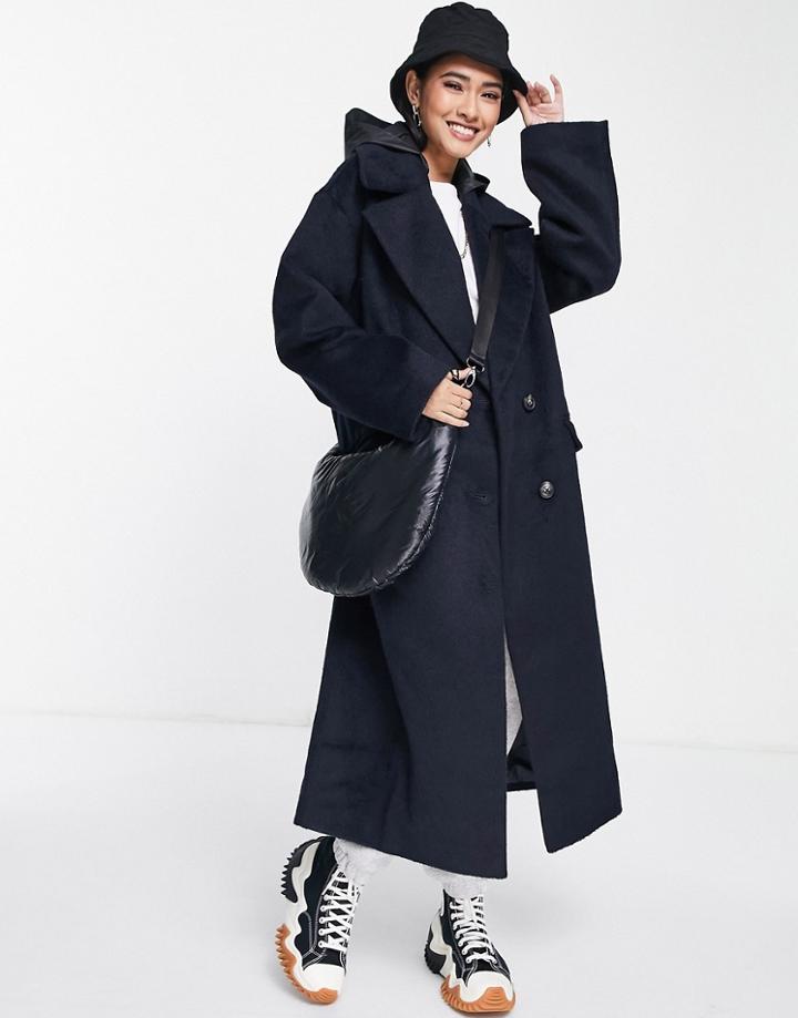 Asos Design Oversized Hybrid Coat With Rainwear Hood In Navy-multi