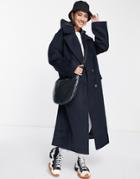 Asos Design Oversized Hybrid Coat With Rainwear Hood In Navy-multi