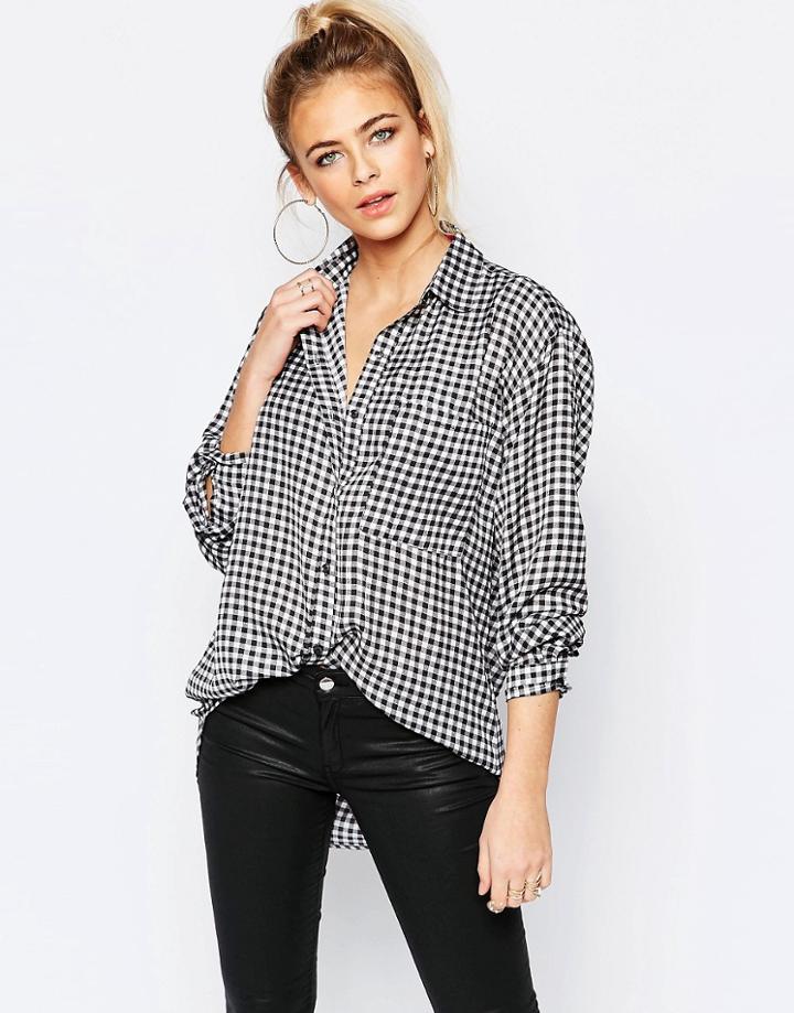 Boohoo Gingham Oversized Shirt - Black