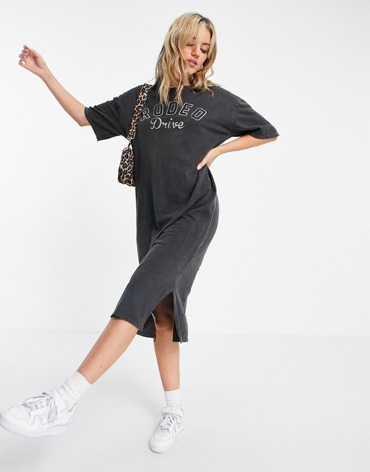 Topshop Rodeo Drive Motif T-shirt Midi Dress In Charcoal-grey
