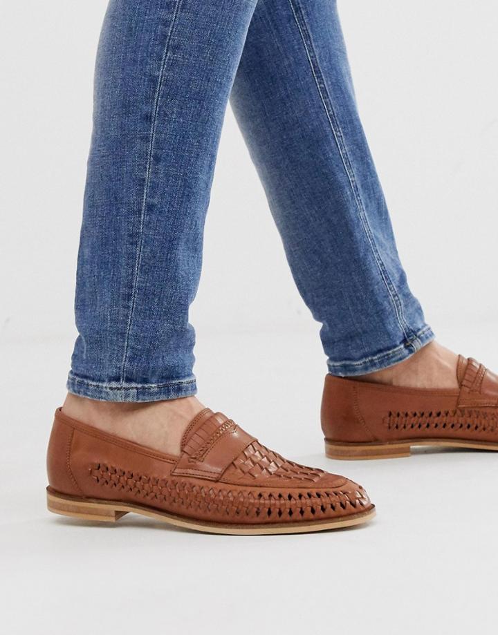 Office Leyton Woven Loafers In Tan Leather