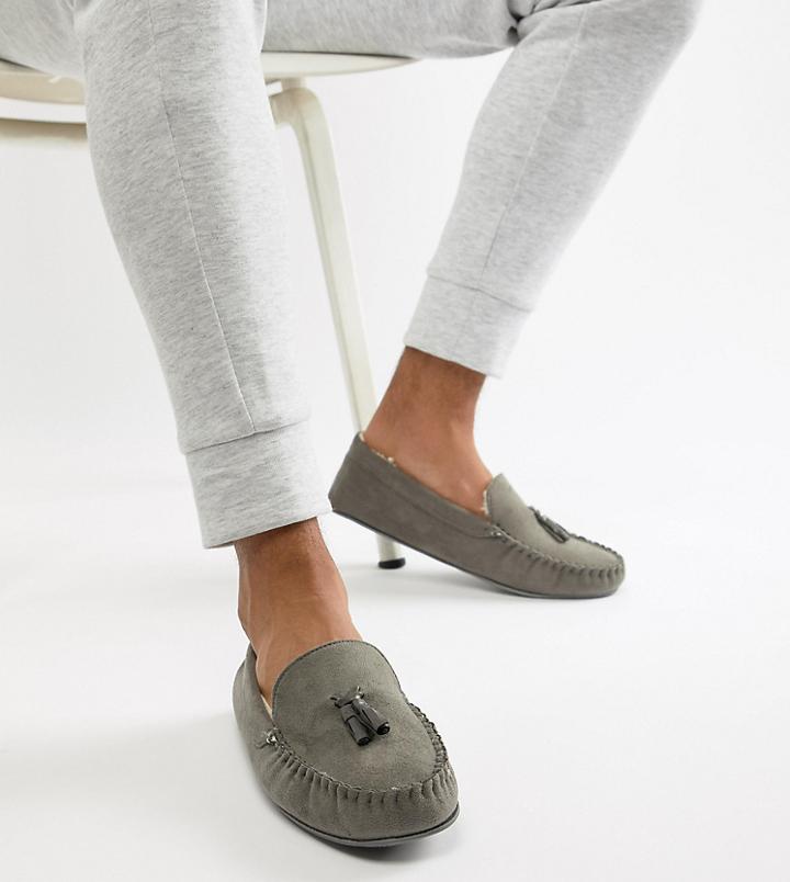 Asos Design Slippers In Gray With Faux Shearling Lining - Gray