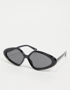 Asos Design Recycled Frame Oval Cat Eye Sunglasses In Shiny Black