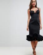 Asos Design Premium Cupped Flippy Pephem Midi Dress - Black