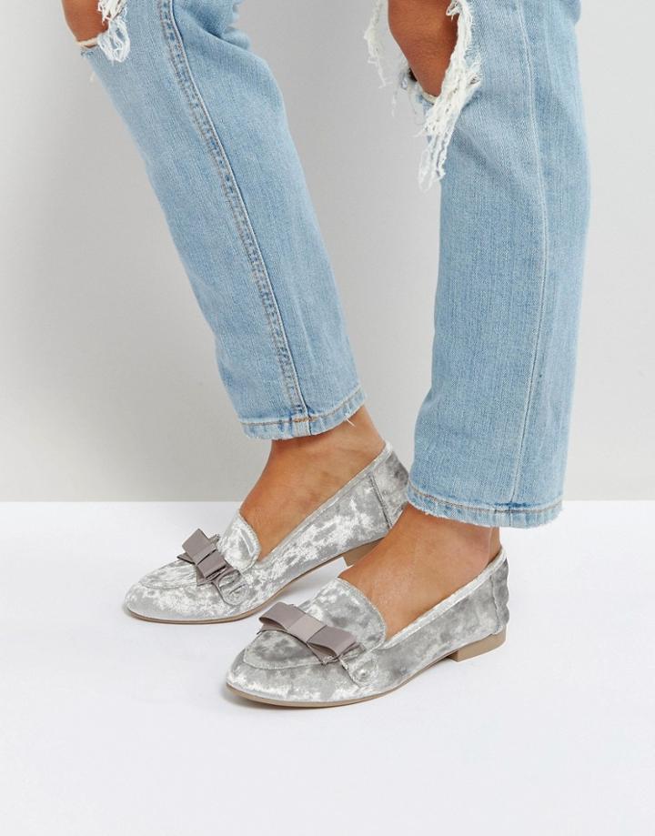 Qupid Bow Velvet Slipper Flat Shoe - Gray
