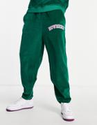 Asos Design Oversized Sweatpants With Varsity Print In Green Velour - Part Of A Set