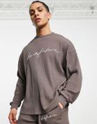 Asos Dark Future Oversized Sweatshirt In Heavy Rib Jersey With Logo Embroidery In Dark Gray - Part Of A Set