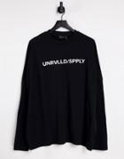 Asos Unrvlld Spply Super Oversized Long Sleeve T-shirt With Logo Print In Black