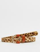 Pieces Stine Faux Leopard Hair Leather Belt - Brown