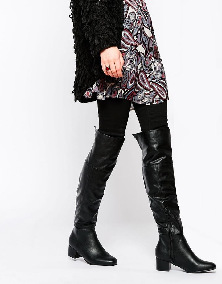 Truffle Collection Luan Square Toe Over The Knee Boots - Black Pu