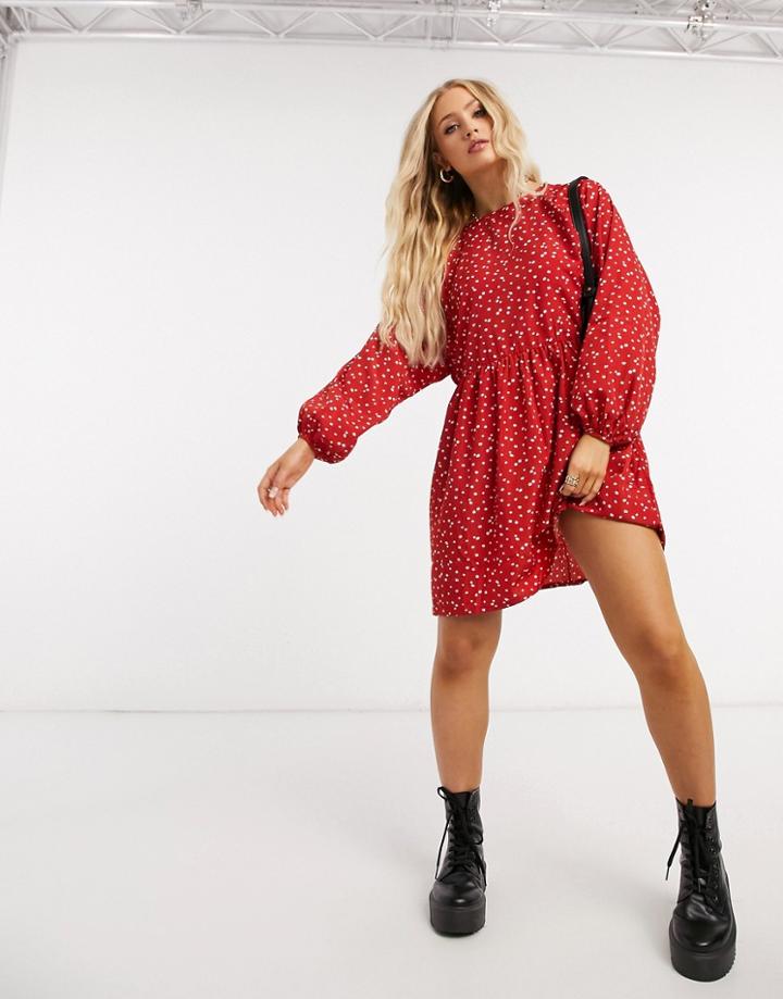 Daisy Street Mini Smock Dress In Ditsy Floral-red