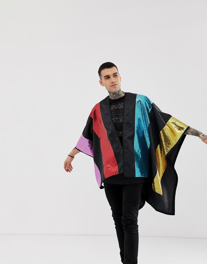 Asos Design Cape With Multi-colored Sequins