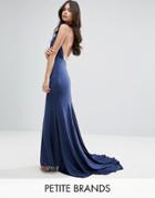 City Goddess Petite Maxi Dress With Open Back - Navy