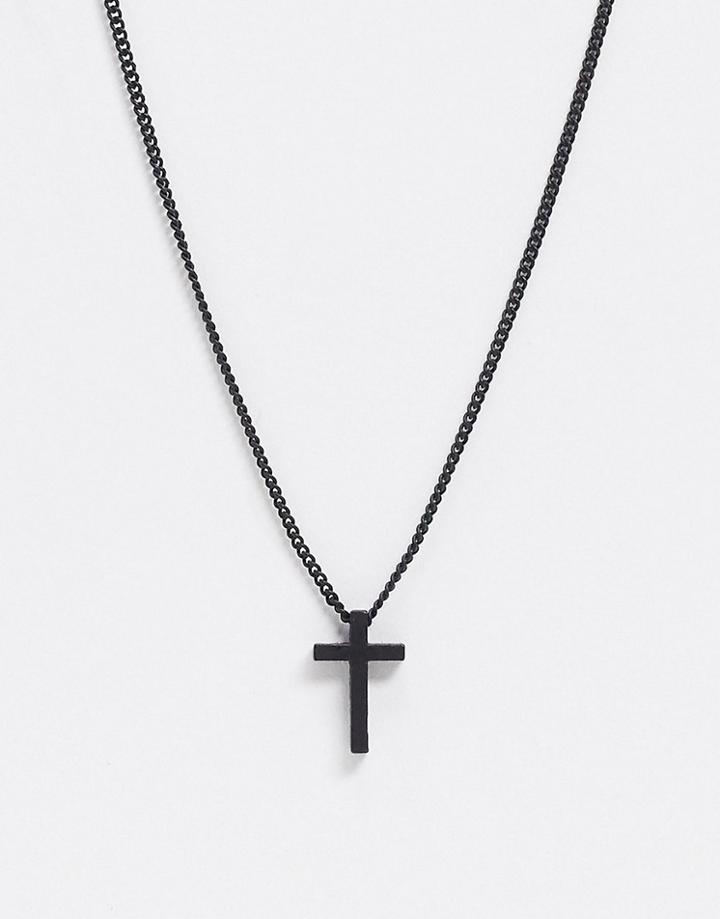 Asos Design Skinny 1.5mm Necklace With Cross Pendant In Matte Black