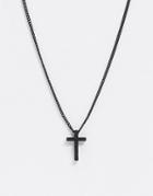 Asos Design Skinny 1.5mm Necklace With Cross Pendant In Matte Black