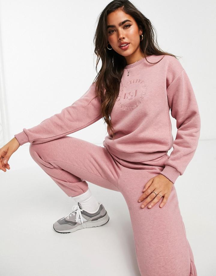 Asos Design Hourglass Tracksuit Oversized Sweatshirt With Embroidery / Oversized Sweatpants In Pink Heather